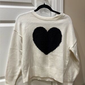 Francesca's Collections White Sweater with Black Heart